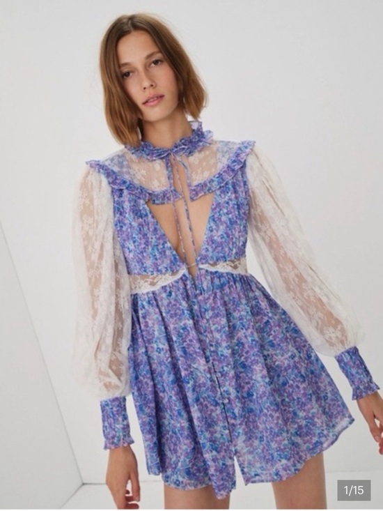 For Love And Lemons Dresses & Skirts - For Love & Lemons Lavender-Blue Floral Lace Mini Dress